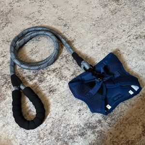 Blue and Black Dog Harness with Leash
